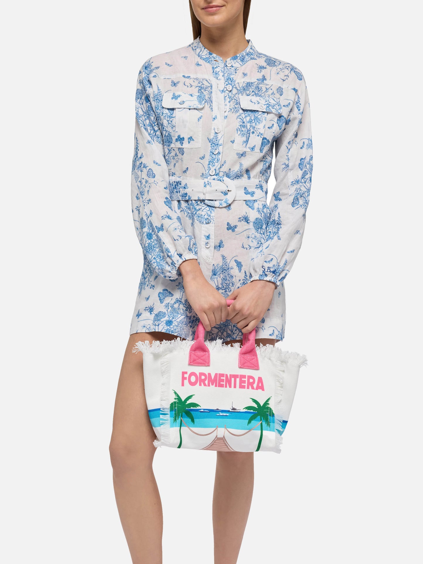Colette cotton canvas handbag with Formentera postcard print - MC2 Saint Barth