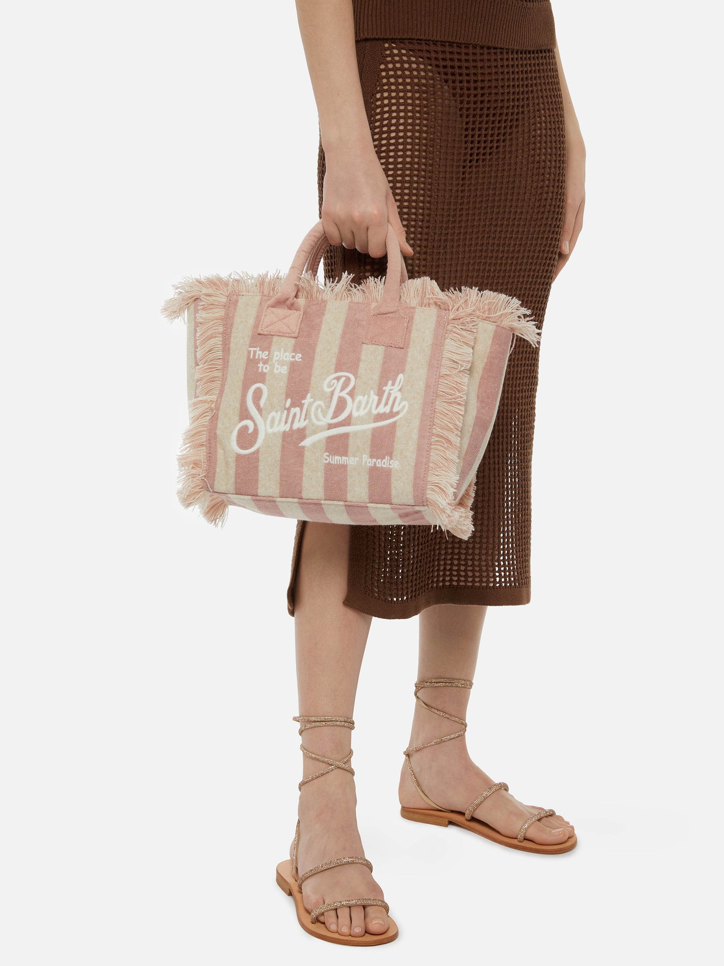 Colette Sponge light pink striped terry handbag - MC2 Saint Barth