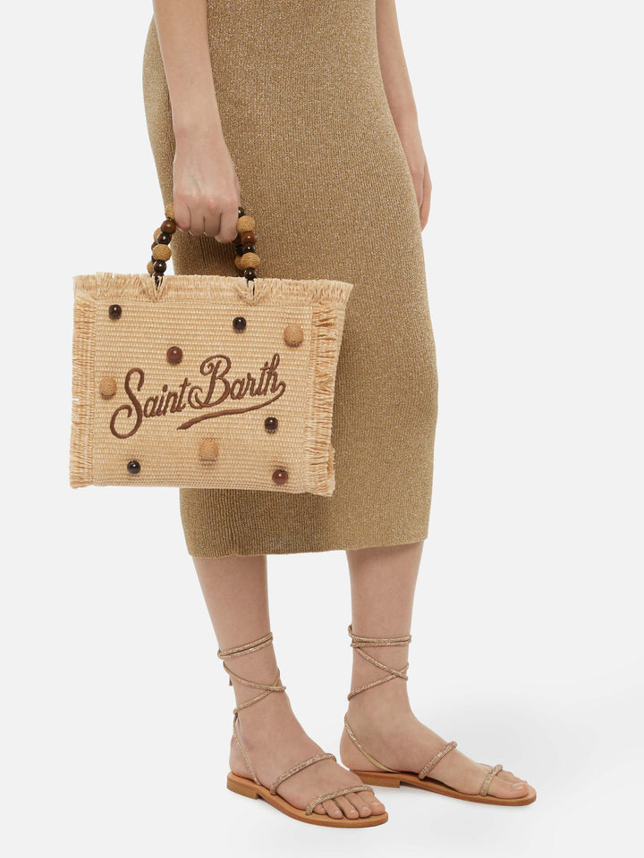 Colette Straw effect handbag with wooden beads and logo embroidery - MC2 Saint Barth