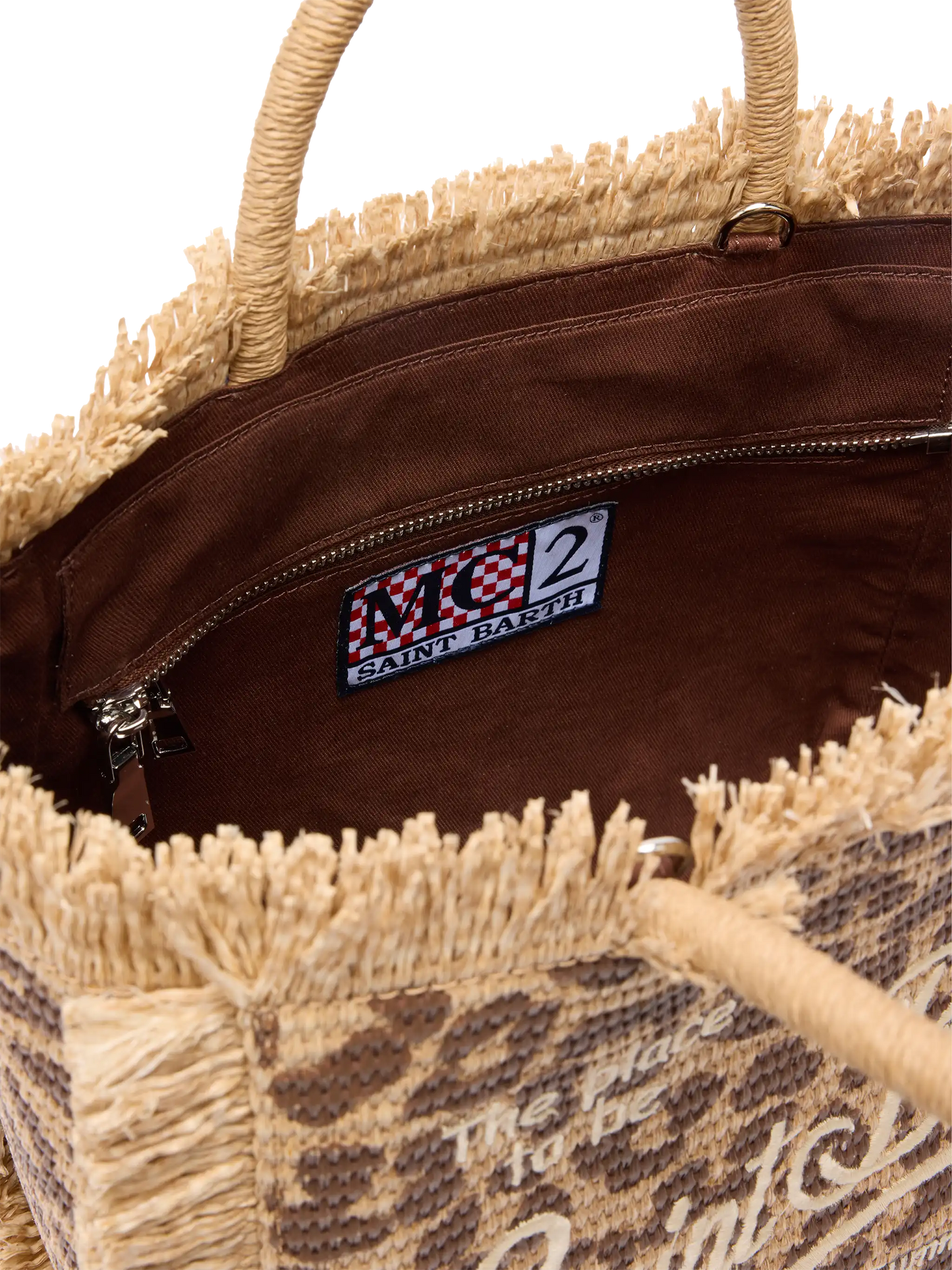 Borsa Colette in tessuto effetto paglia con ricamo leopardato