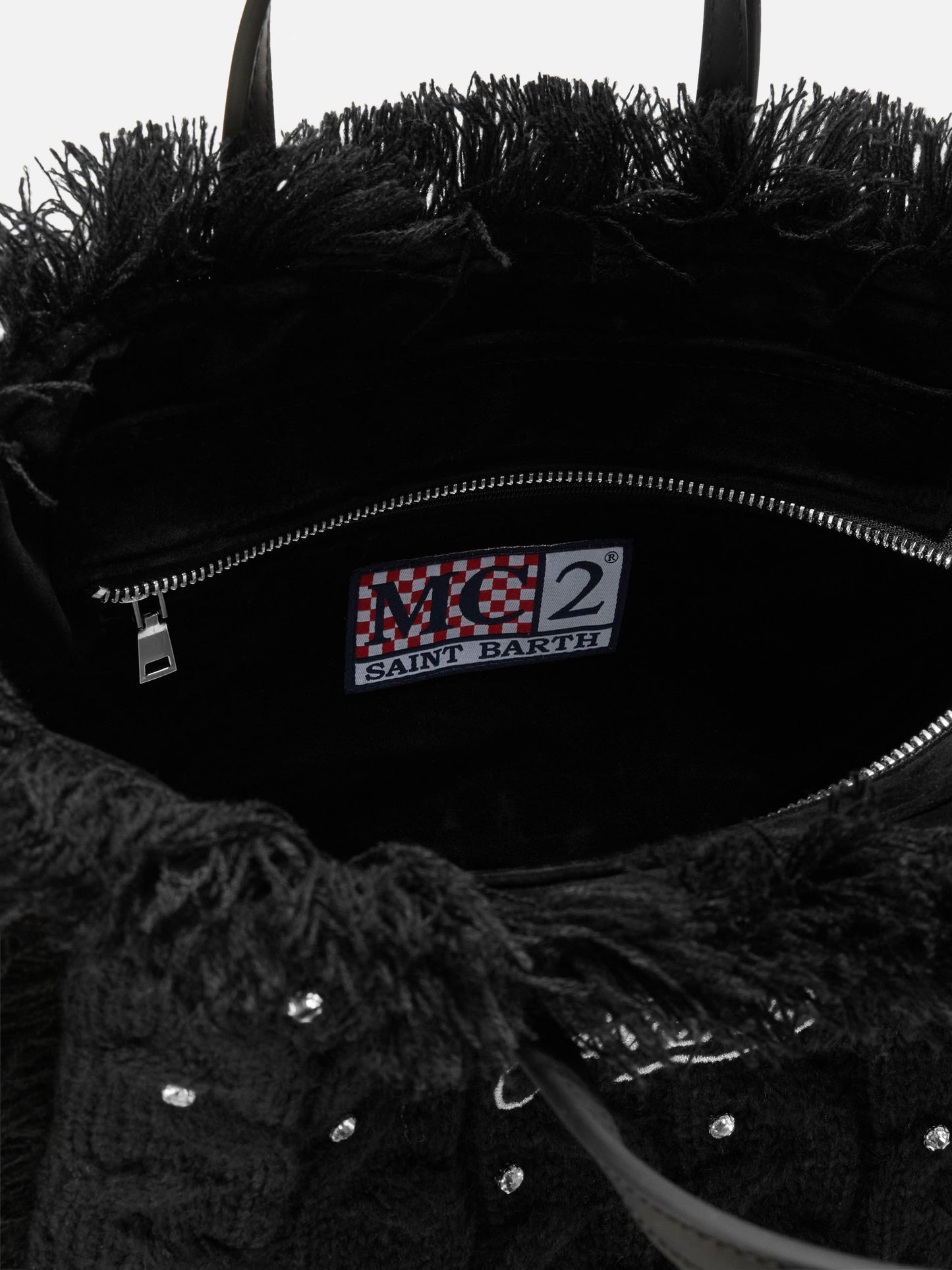 Borsa a mano Colette Wool Braid a trecce nera con strass