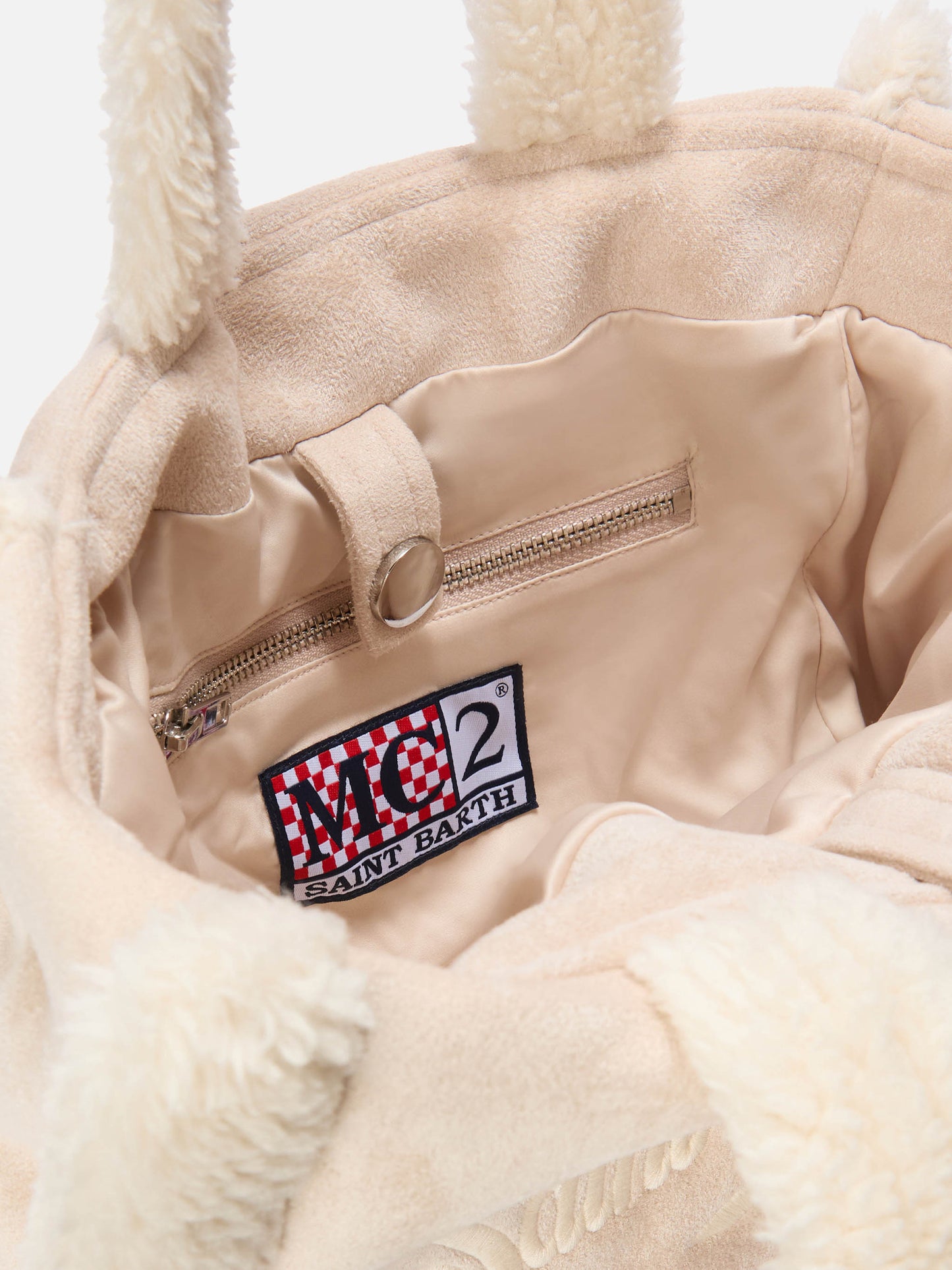 Colette Shearling Handtasche aus eisblauem Wildlederimitat mit Shearling-Details