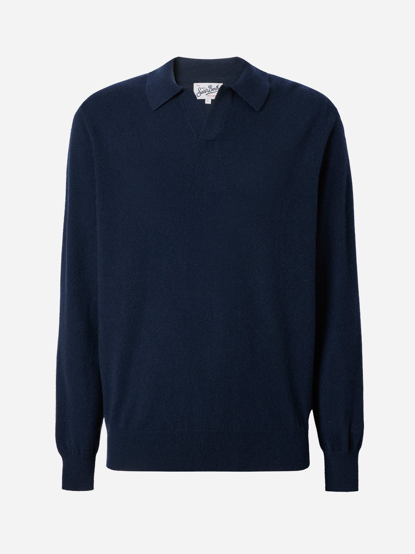 Covent cashmere knit polo in night blue