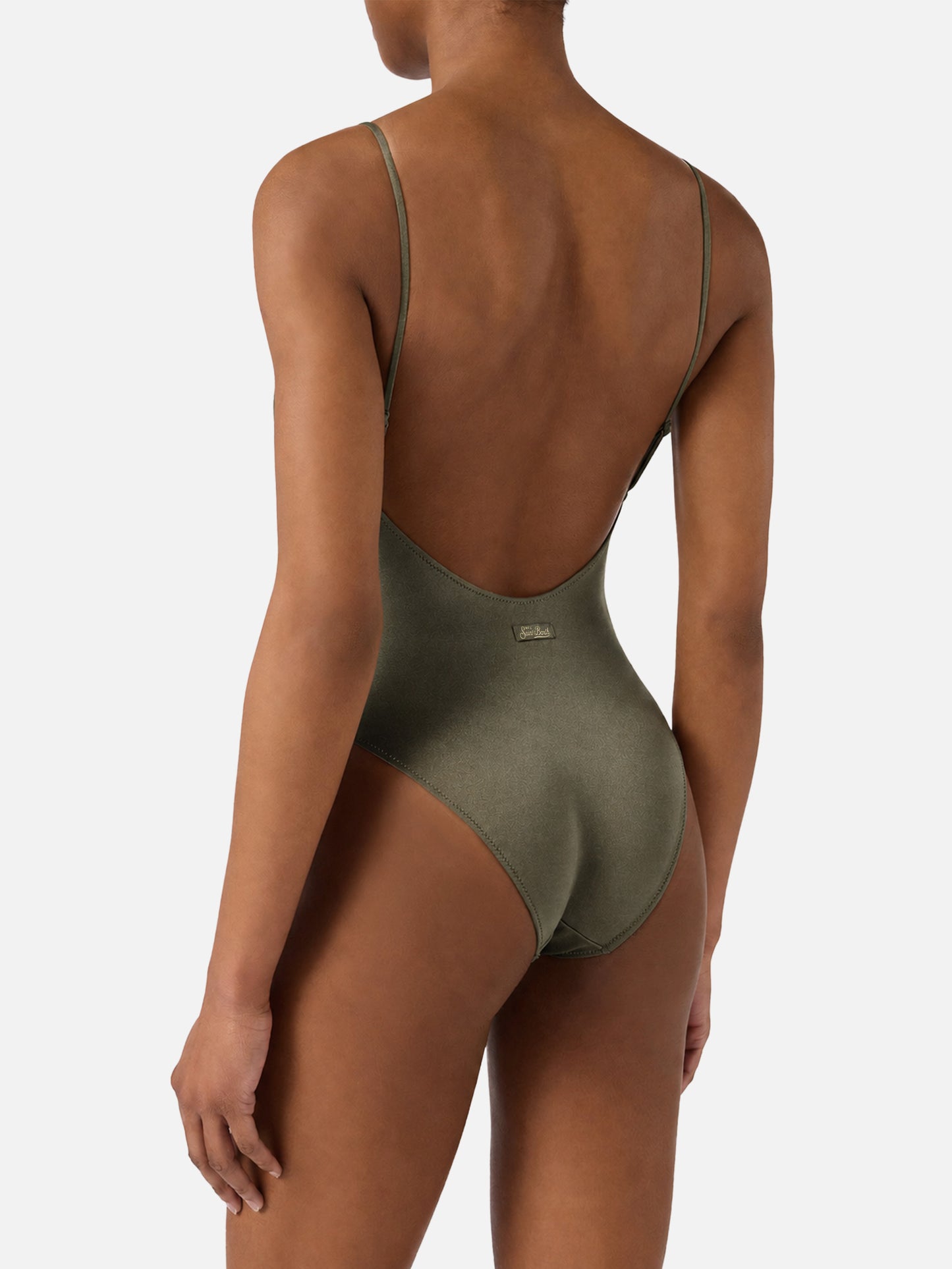 Costume intero Crunchy glossy finish verde militare con charms