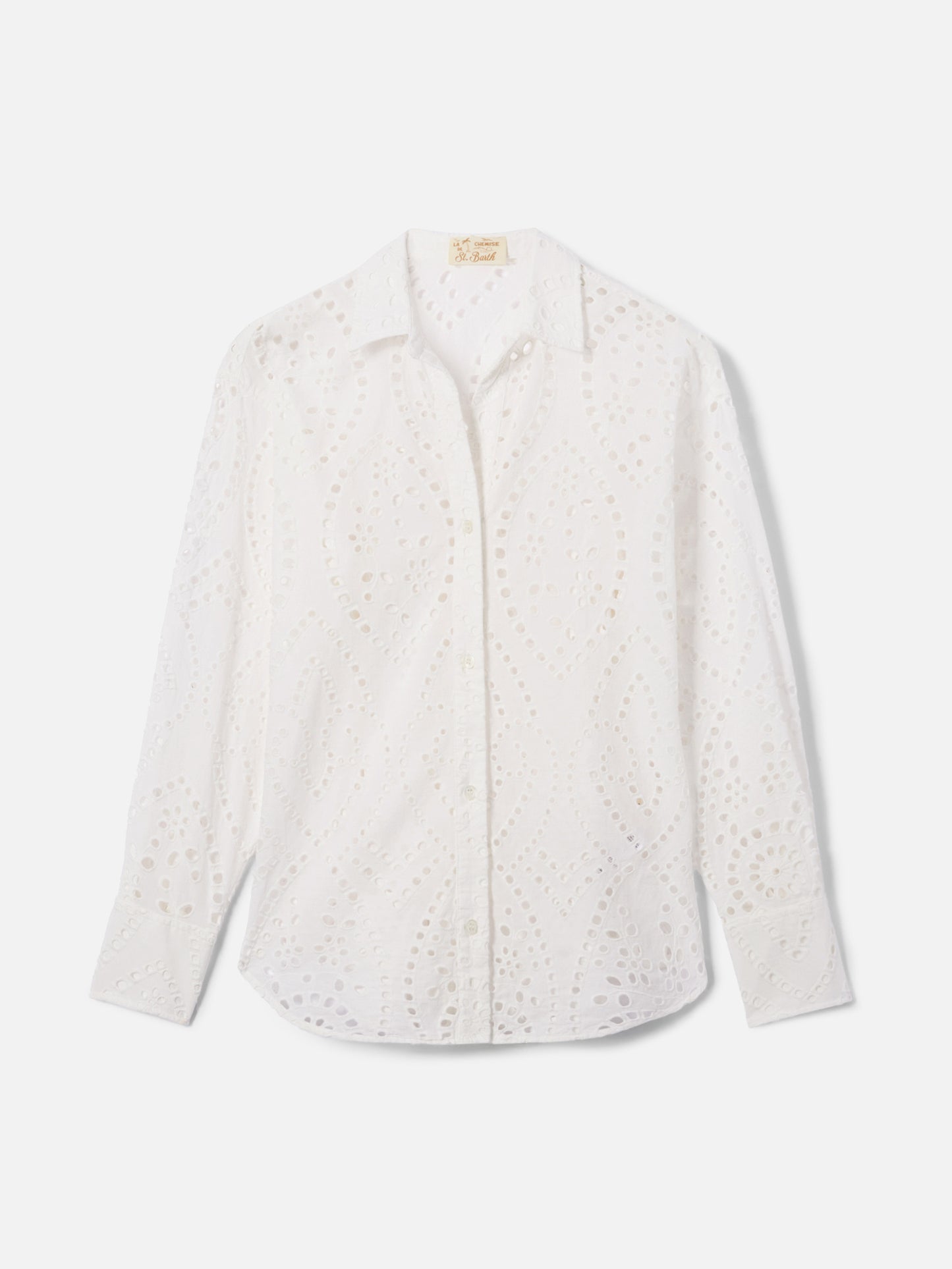 Camisa Cristal de algodón blanco con bordado inglés