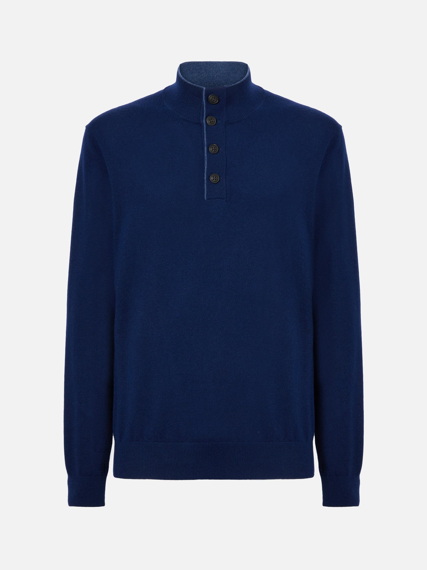 Half-zip sweater in navy blue merino wool and cashmere