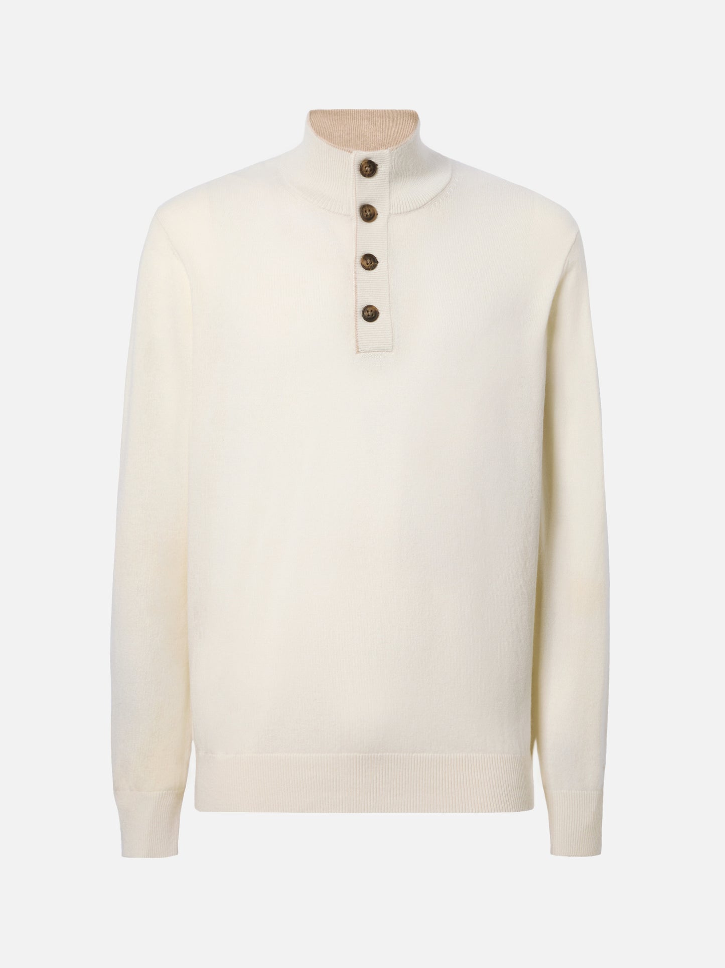 Half-zip sweater in white merino wool and cashmere
