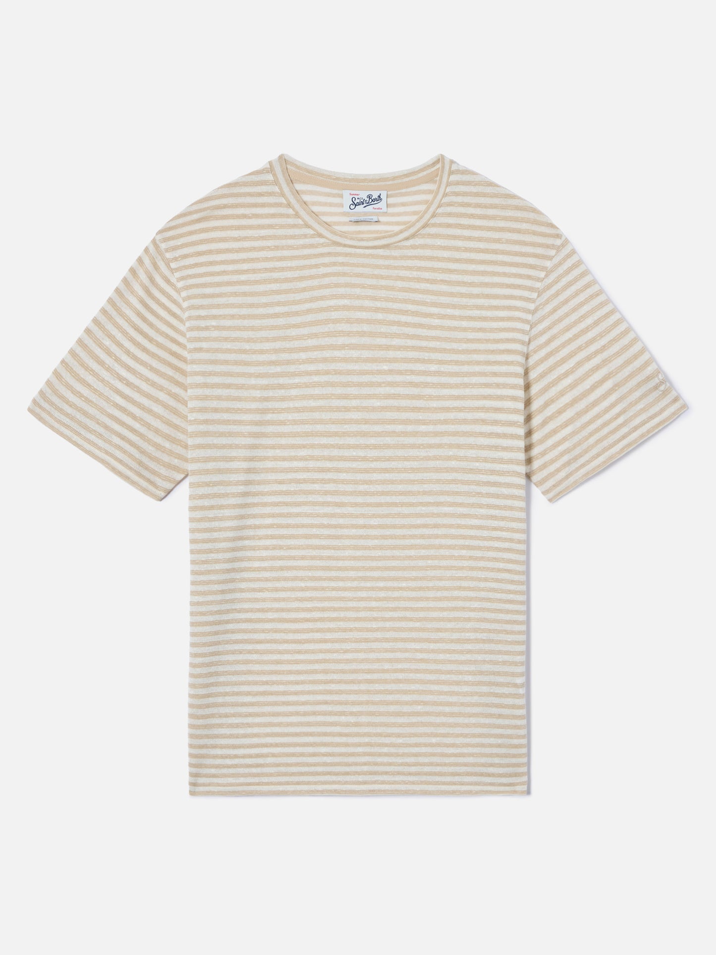 Beige striped Dover linen-blend t-shirt with logo embroidery