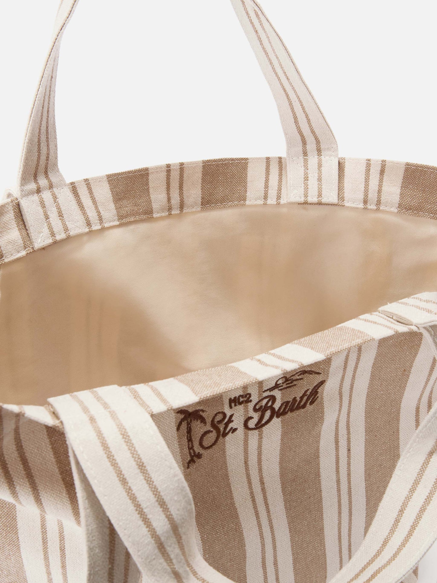Borsa tote Essential Beach in cotone a righe beige e bianche