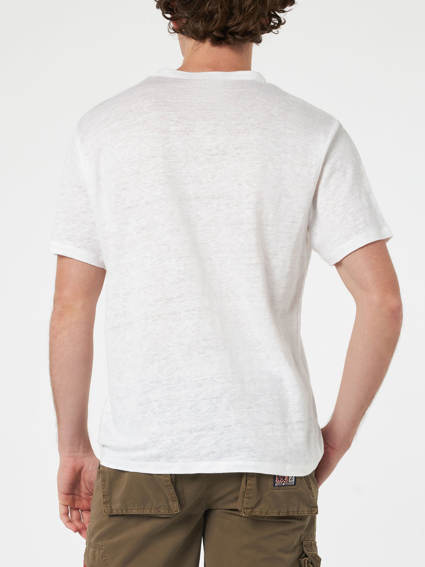 Man linen jersey t-shirt Ecstasea with printed and embroidered pocket - MC2 Saint Barth