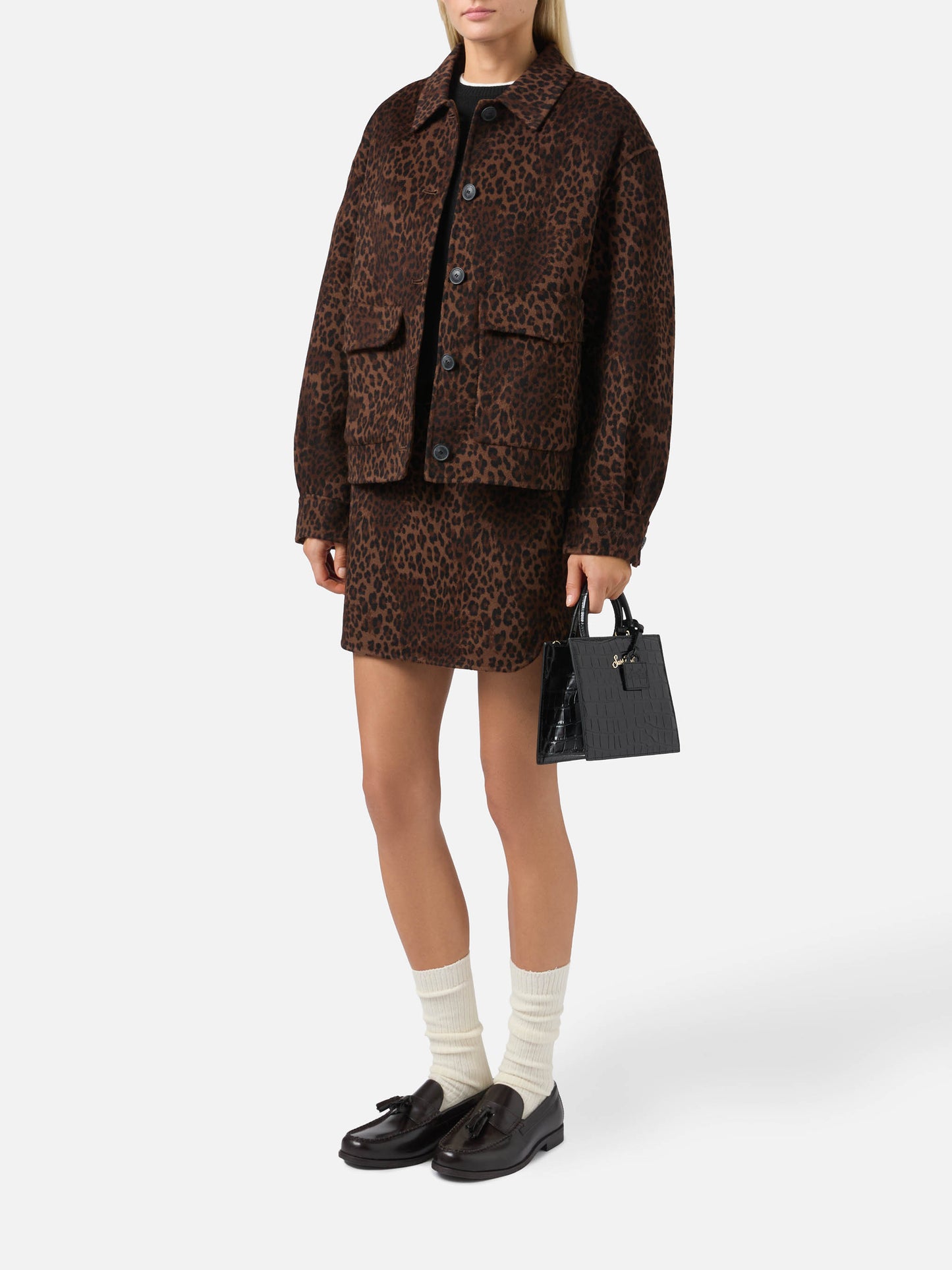 Eira Minirock aus doppellagigem Stoff mit Leopardenmuster