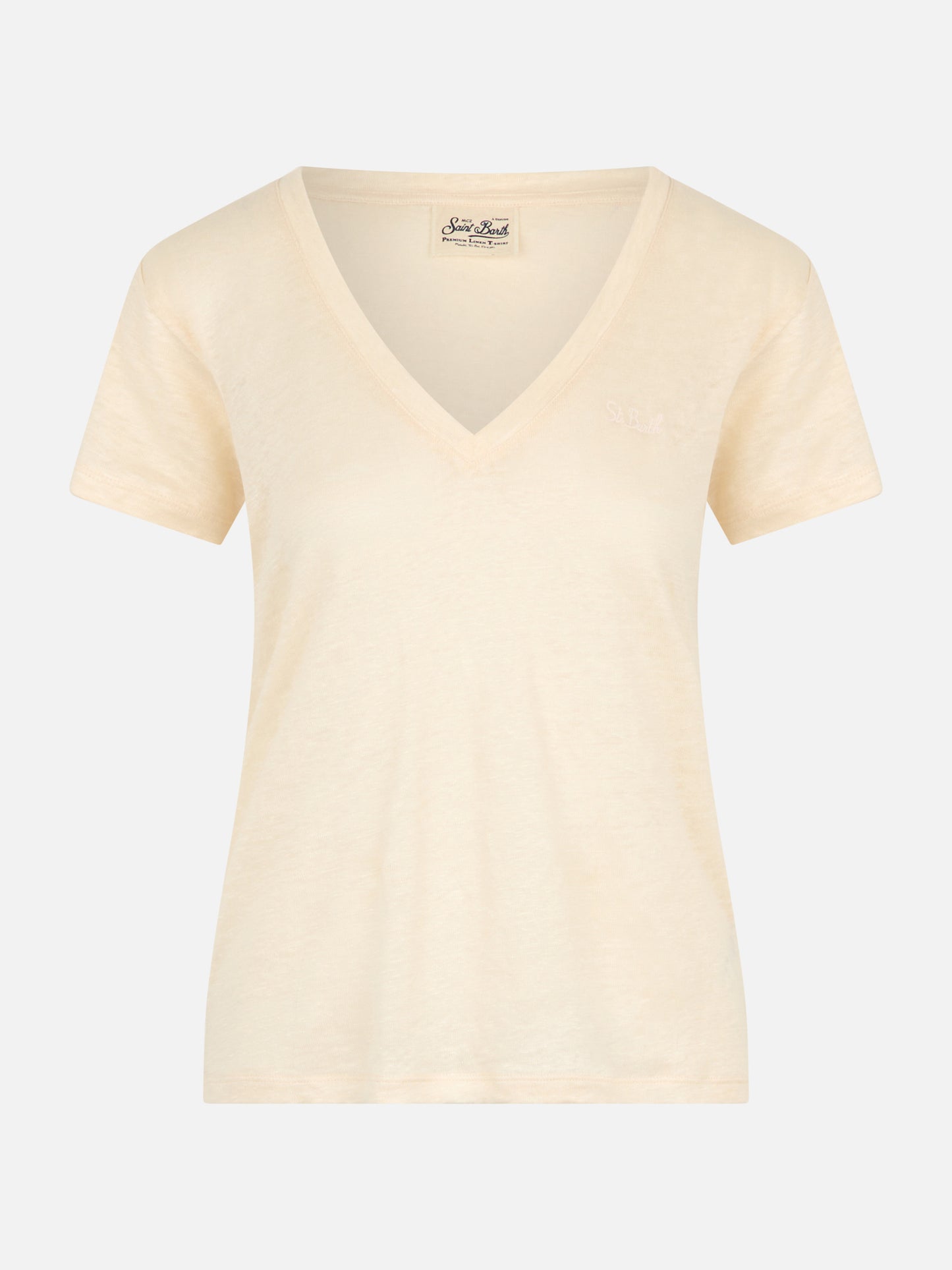 Linen jersey off-white V-neck t-shirt Eloise - MC2 Saint Barth
