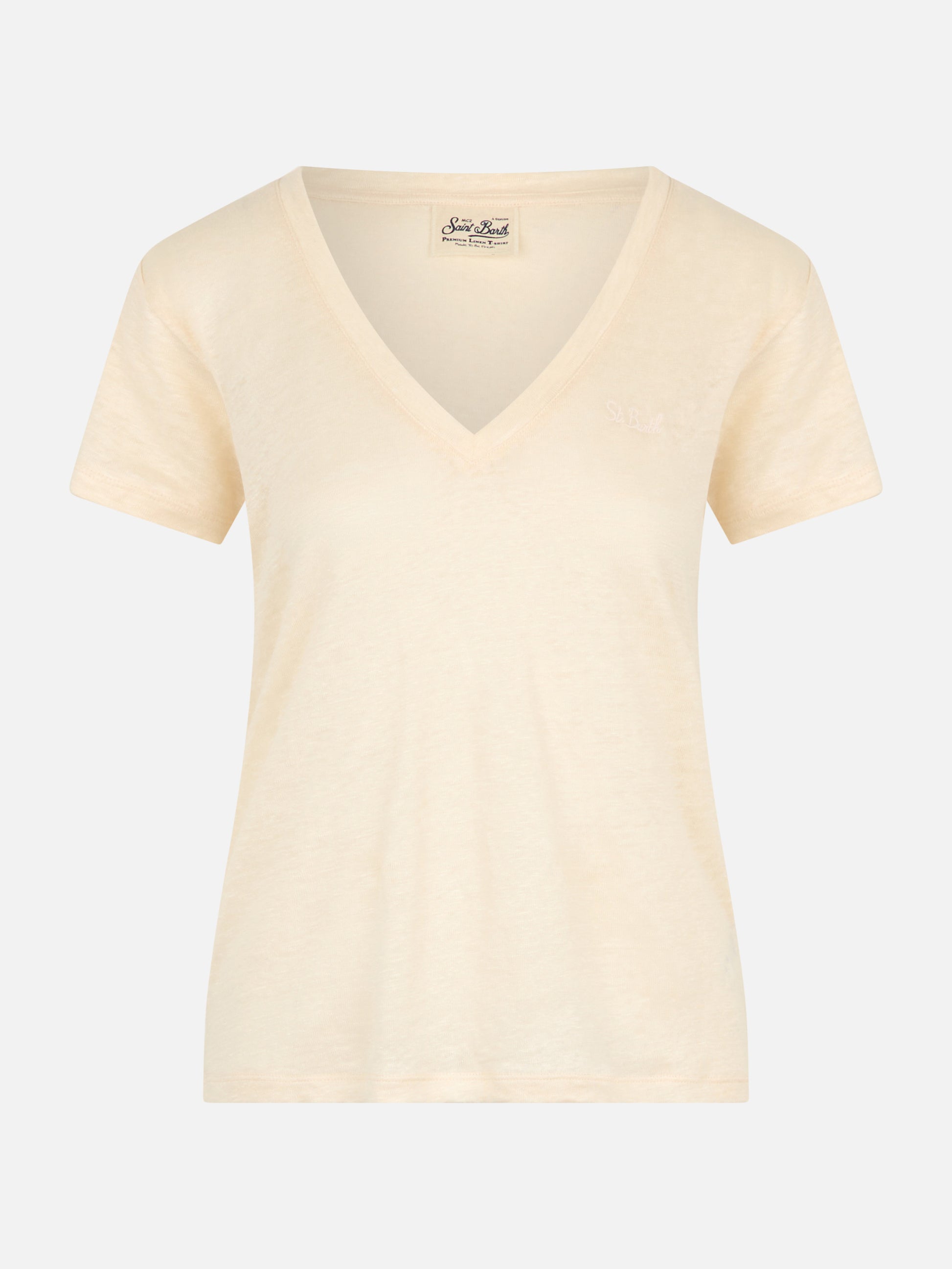 Linen jersey off-white V-neck t-shirt Eloise - MC2 Saint Barth