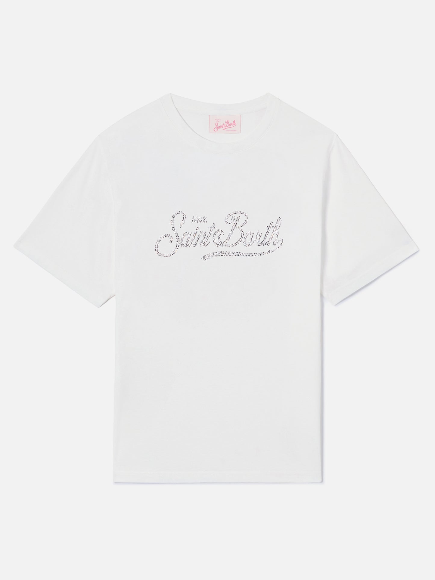 T-shirt Emilie bianca con logo in strass
