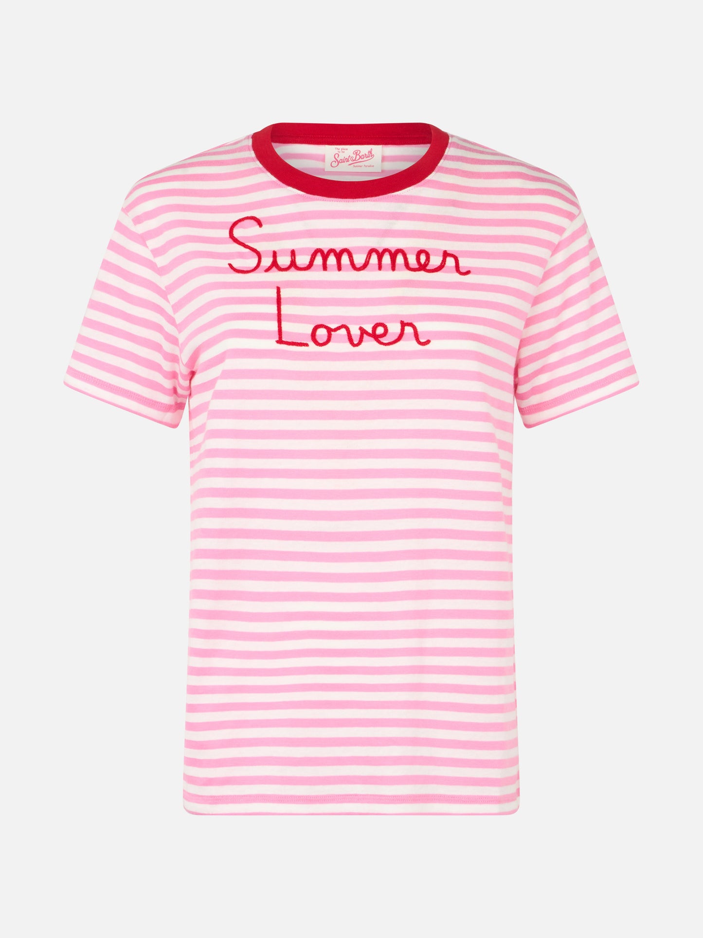 Woman striped cotton jersey crewneck t-shirt Emiilie with Summer Lover embroidery - MC2 Saint Barth