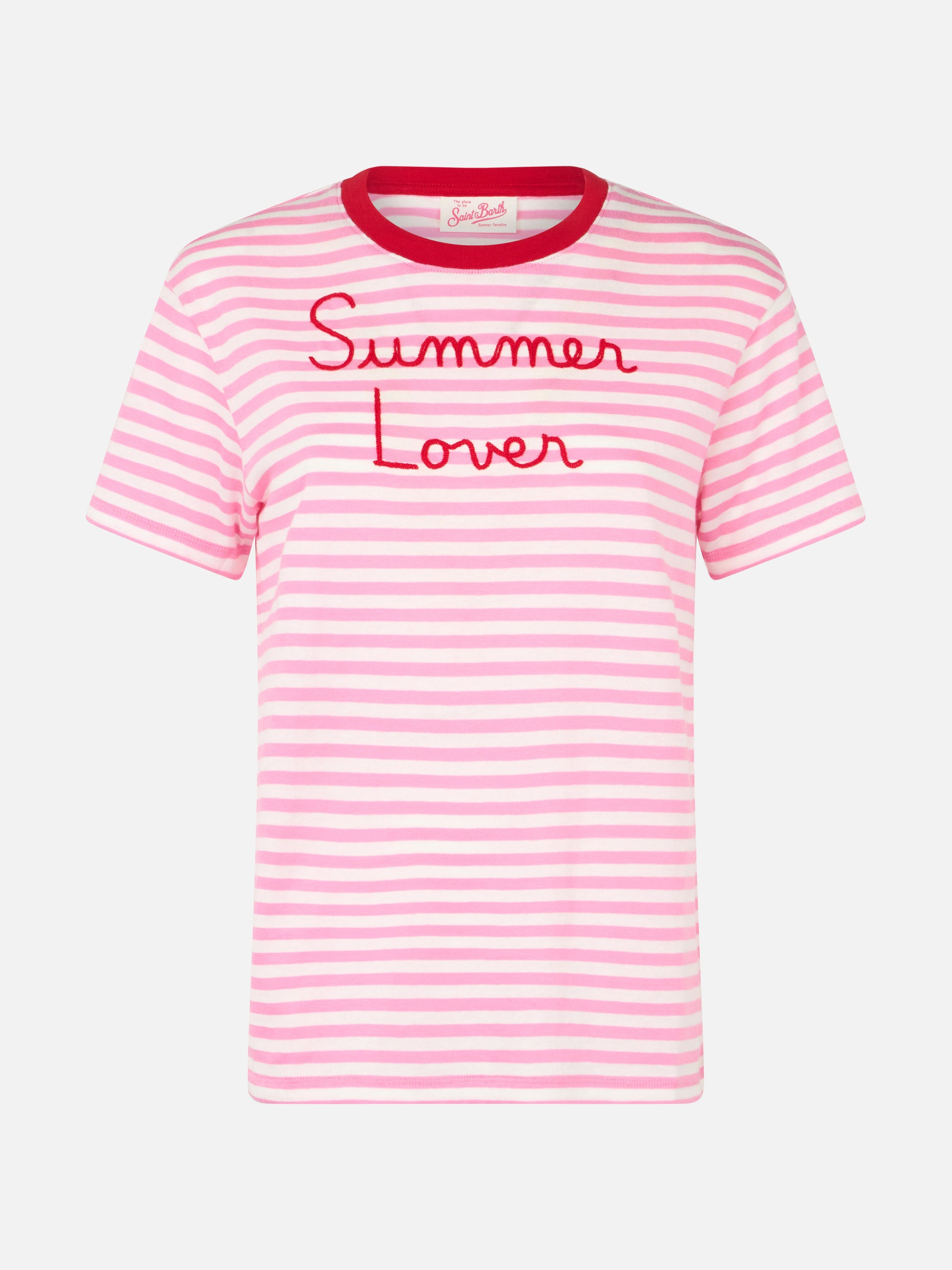 Woman striped cotton jersey crewneck t-shirt Emiilie with Summer Lover embroidery - MC2 Saint Barth
