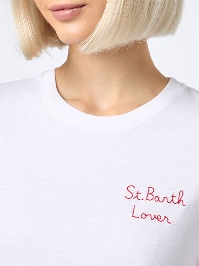 Woman cotton jersey crewneck t-shirt Emilie with St. Barth Lover embroidery - MC2 Saint Barth