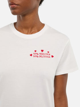 Baumwoll-T-Shirt „Emilie“ mit „50 Nervosa 50 Deliziosa“-Stickerei