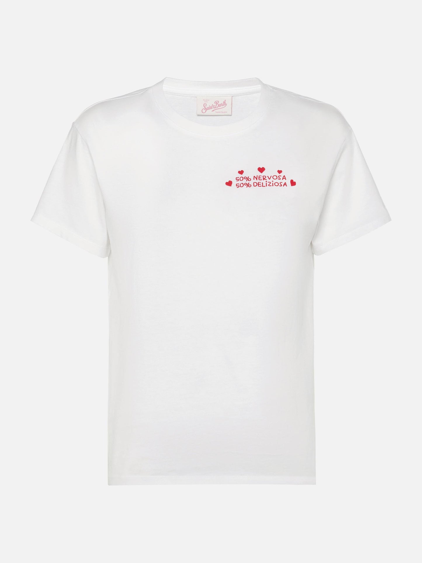 Baumwoll-T-Shirt „Emilie“ mit „50 Nervosa 50 Deliziosa“-Stickerei