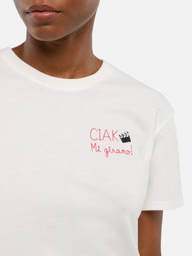 Emilie cotton t-shirt with Ciak mi girano embroidery