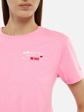 Emilie cotton t-shirt with Girls just wanna have wine embroidery - MC2 Saint Barth
