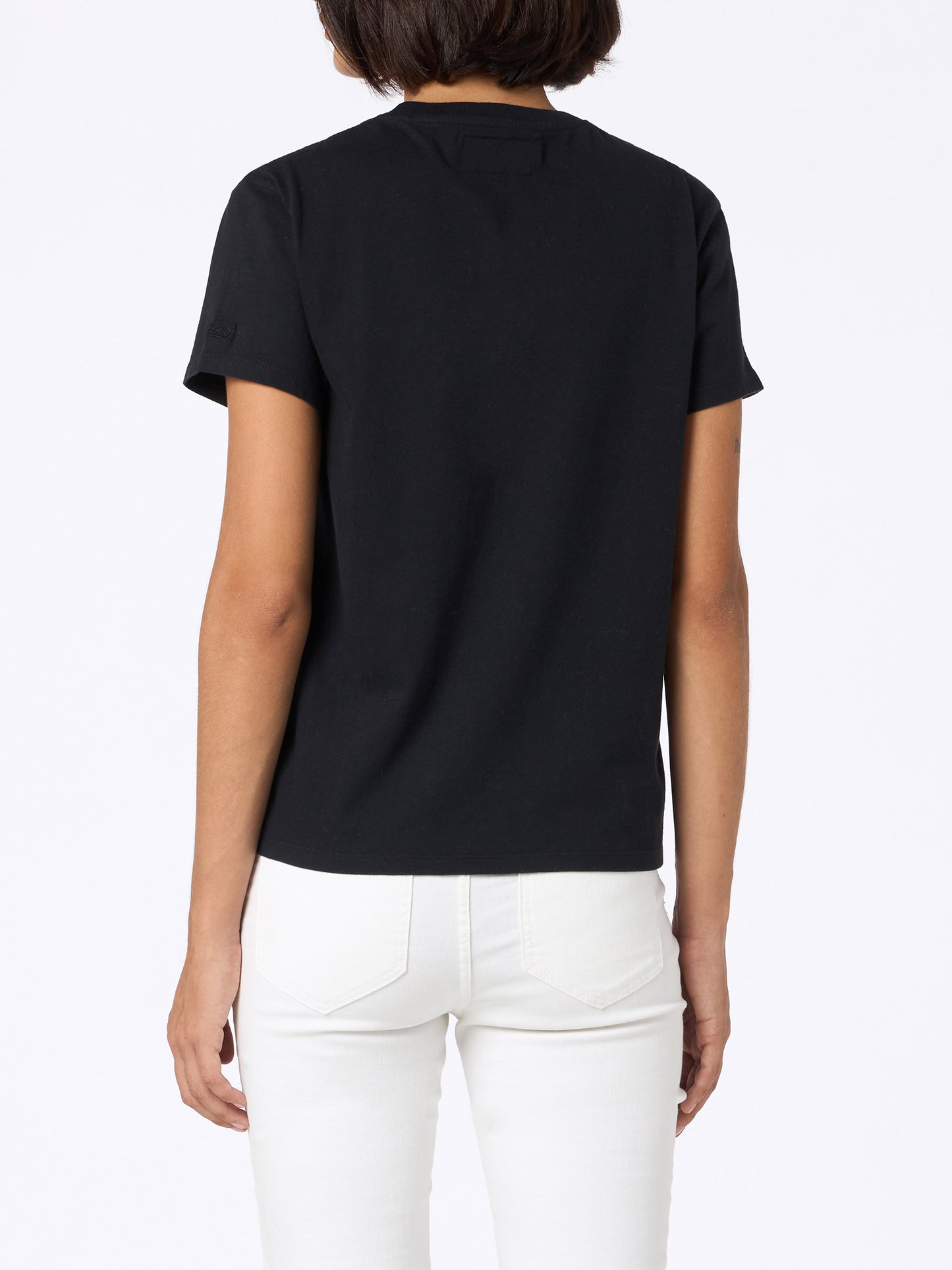 Woman heavy cotton black t-shirt Emilie with Vip Club Cortina embroidery | VIP CLUB CORTINA SPECIAL EDITION - MC2 Saint Barth