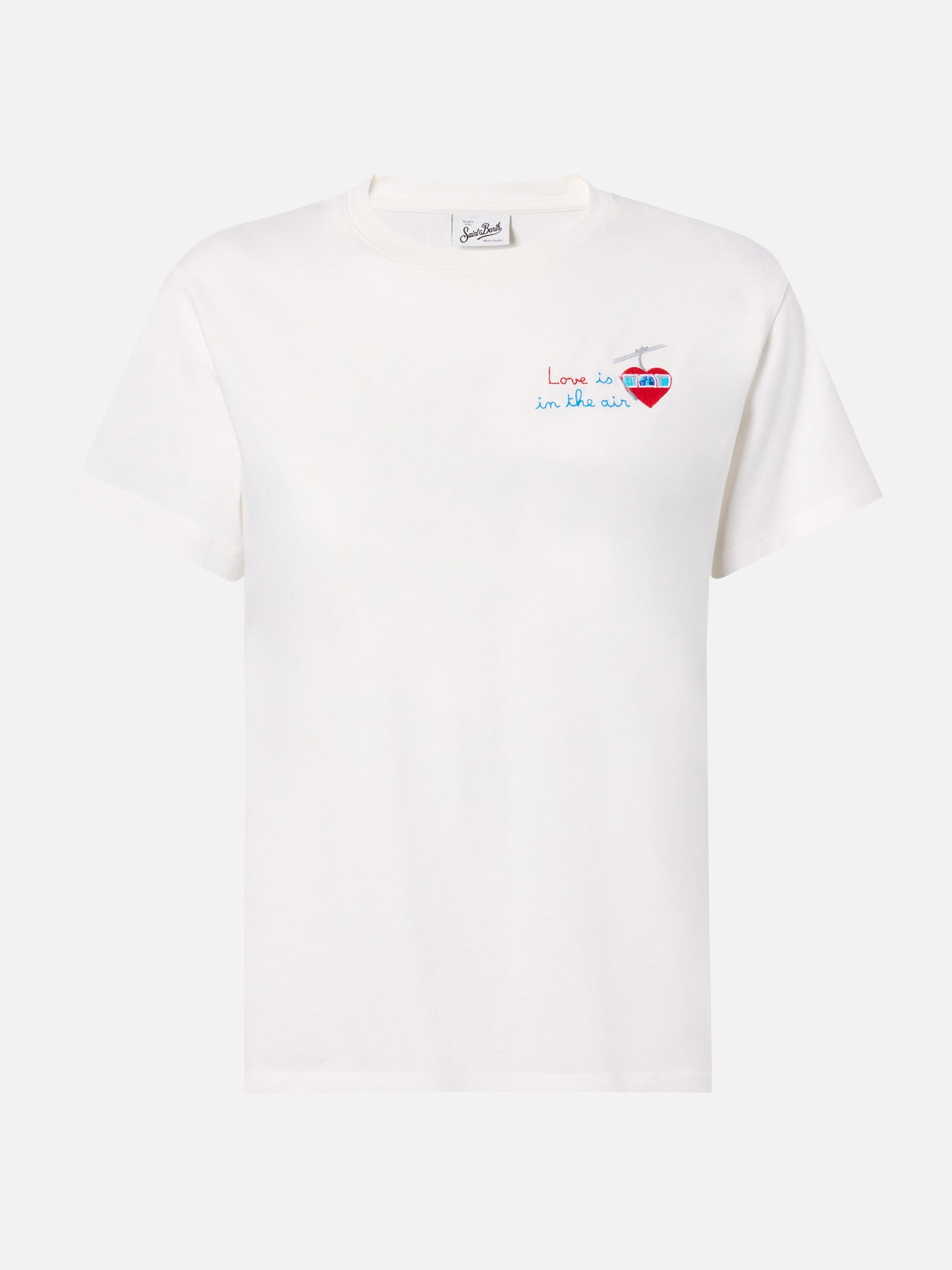 T-shirt Emilie in cotone bianco con ricamo Love is in the air
