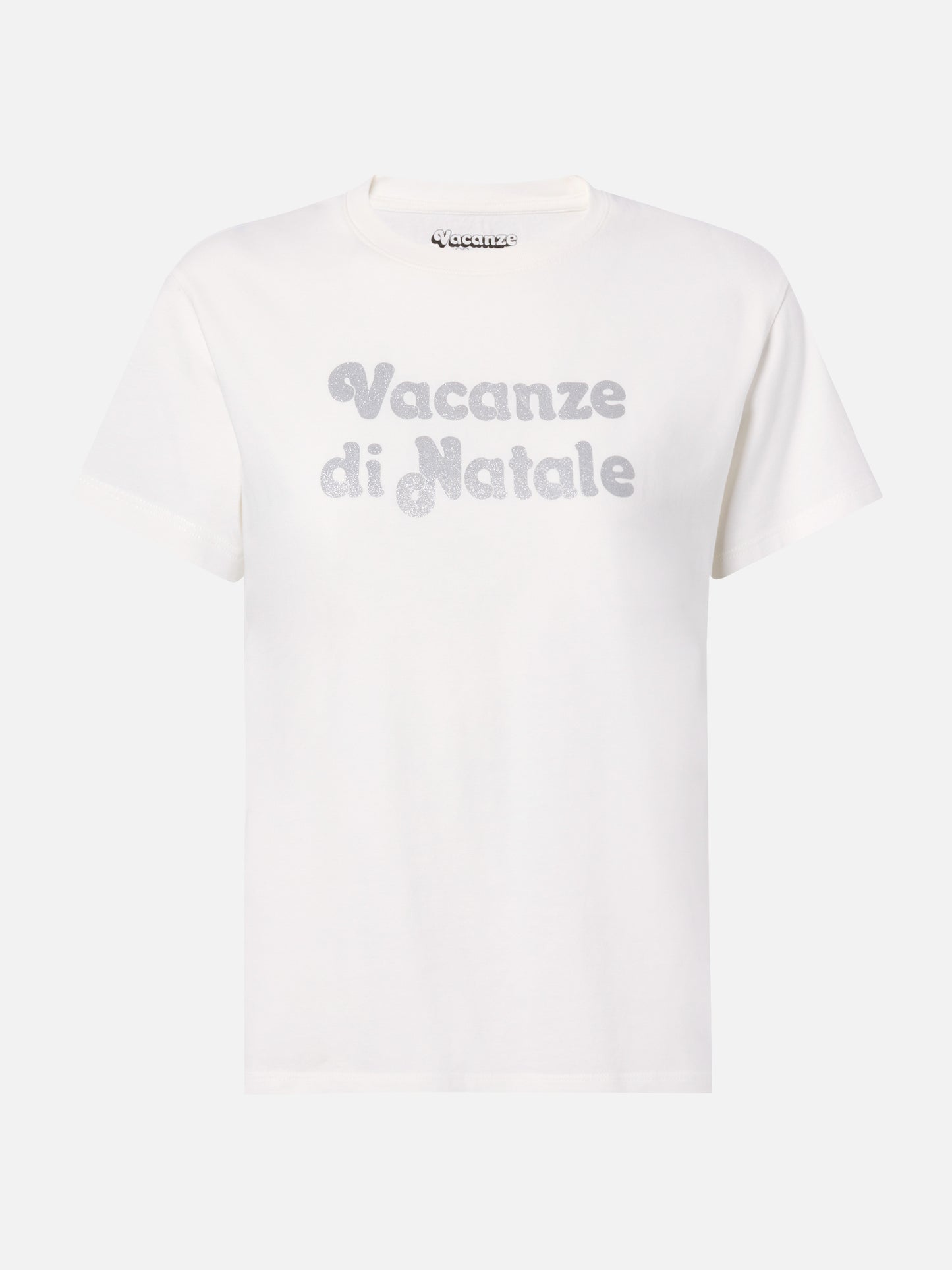T-shirt Emilie in cotone bianco con applicazione glitter argento Vacanze di Natale | VACANZE DI NATALE SPECIAL EDITION