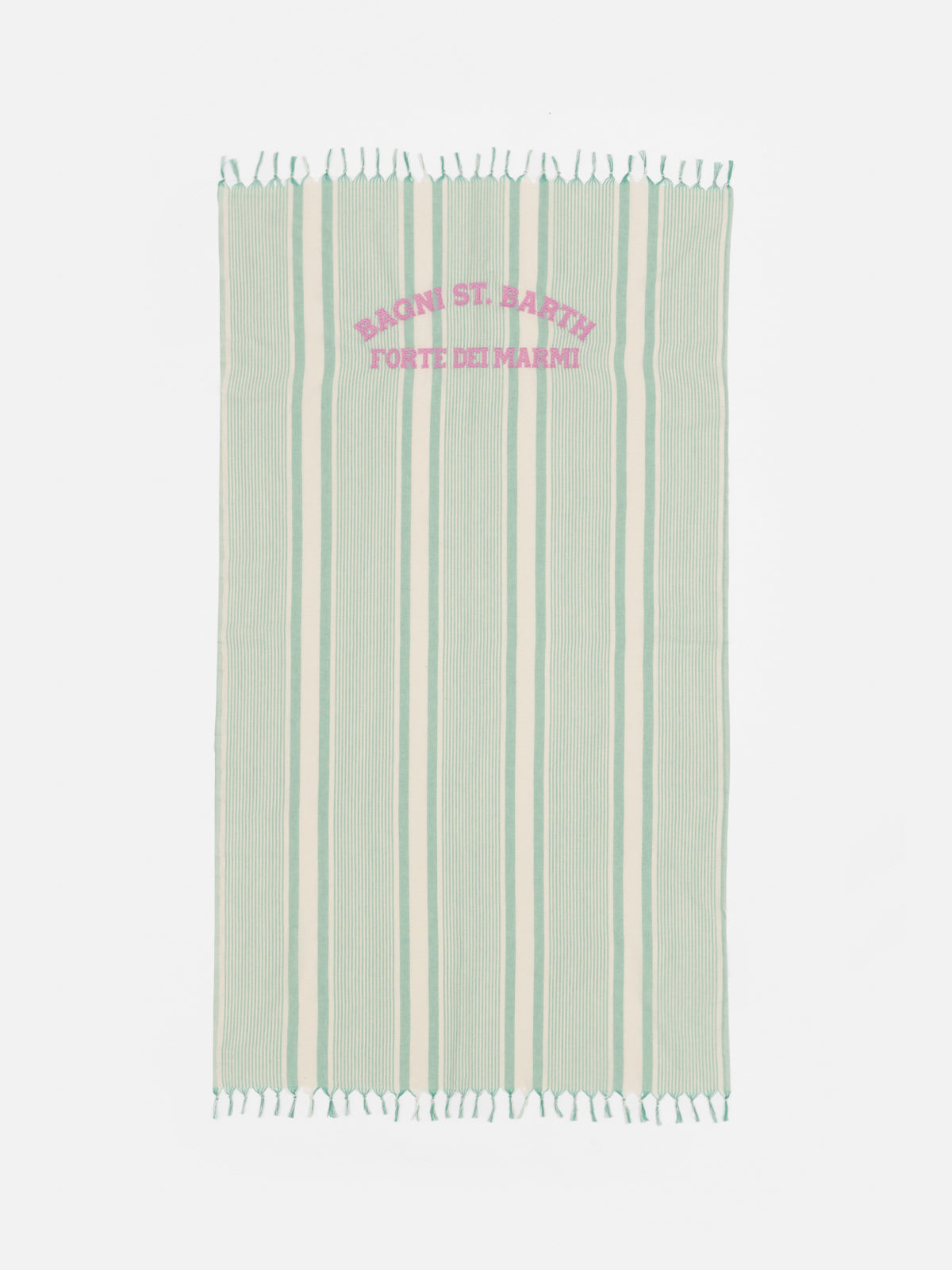 Light cotton beach towel Fouta with water green striped print and embroidery
