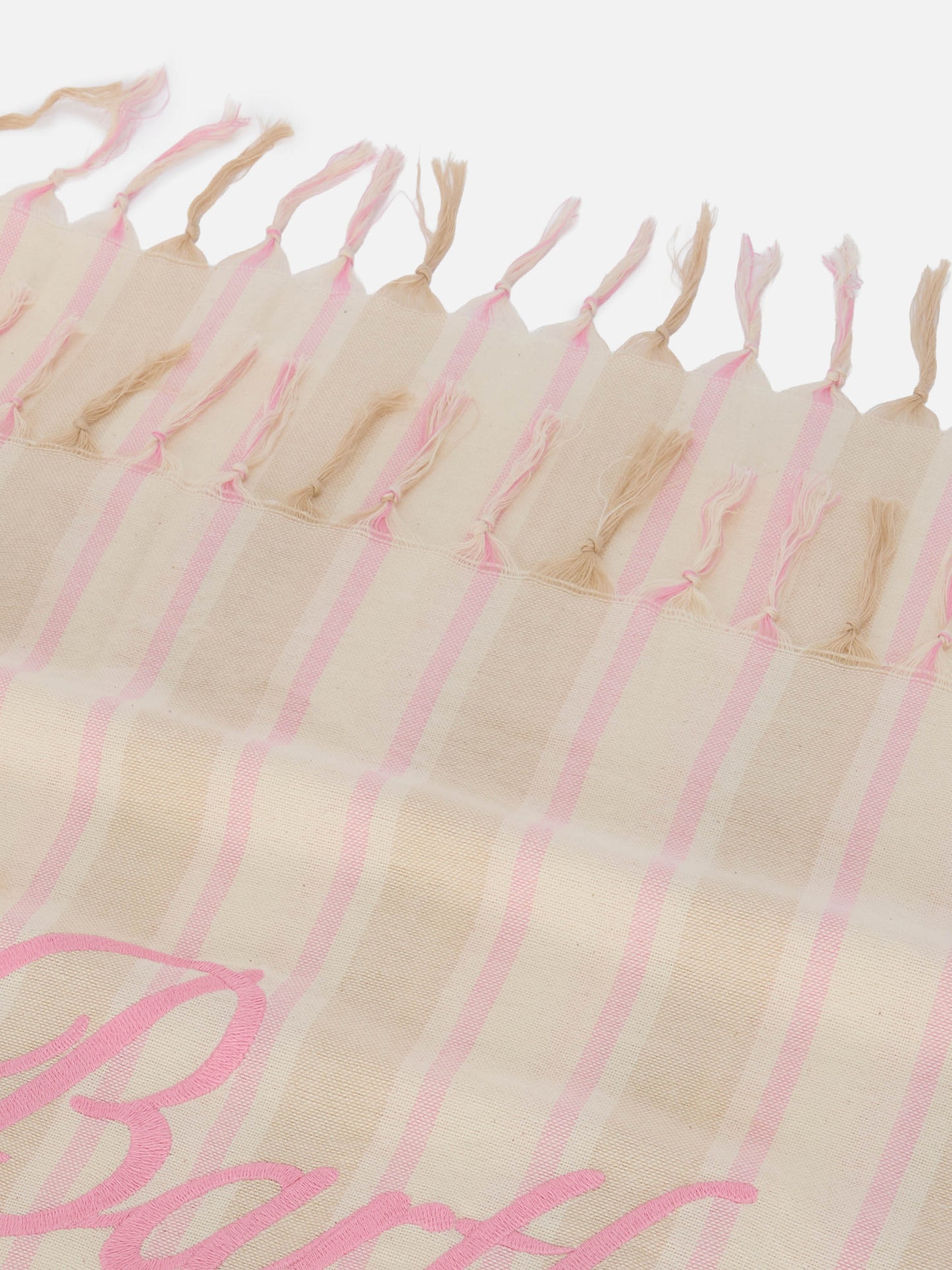 Serviette de plage fouta Lightbeach à rayures beige et blanches avec logo brodé