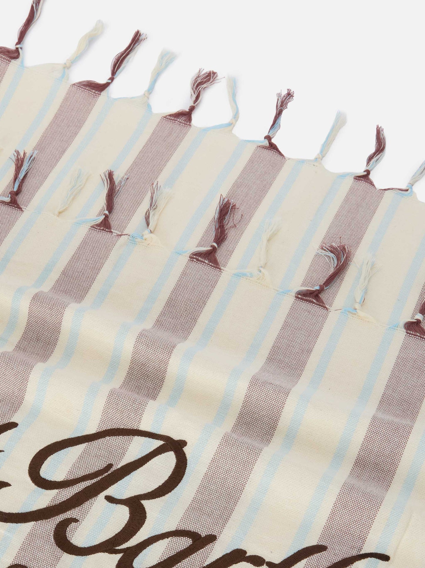 Serviette de plage fouta Lightbeach à rayures beige et bleu clair avec logo brodé