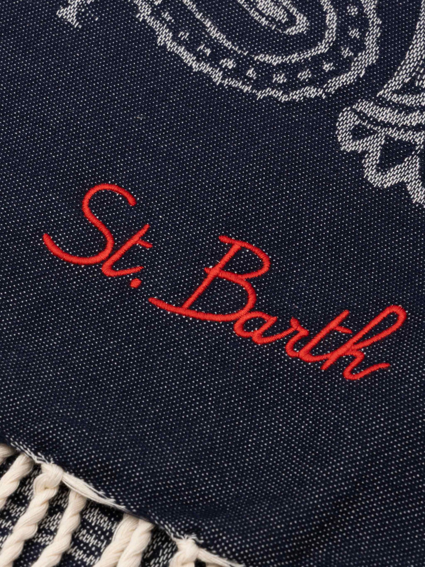 Telo mare Foutas in cotone jacquard con fantasia bandana blu navy