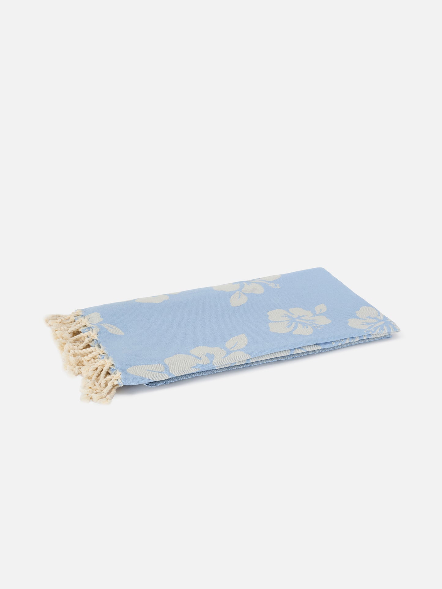 Serviette de plage fouta en coton Jacquard bleu clair avec motif hibiscus