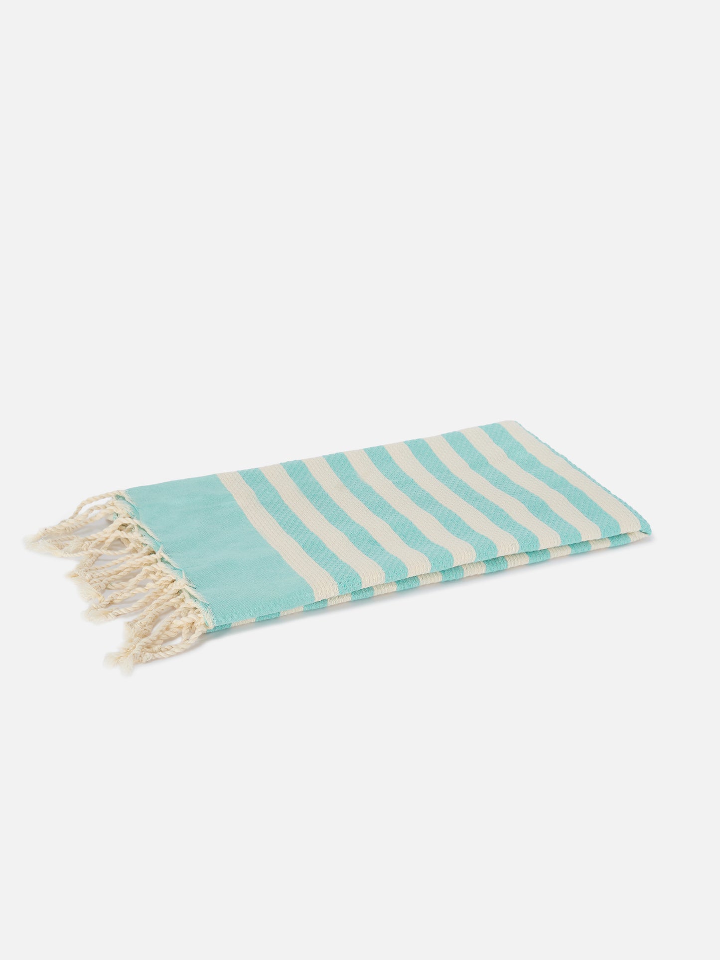 Toalla de playa fouta con rayas verde agua y blancas