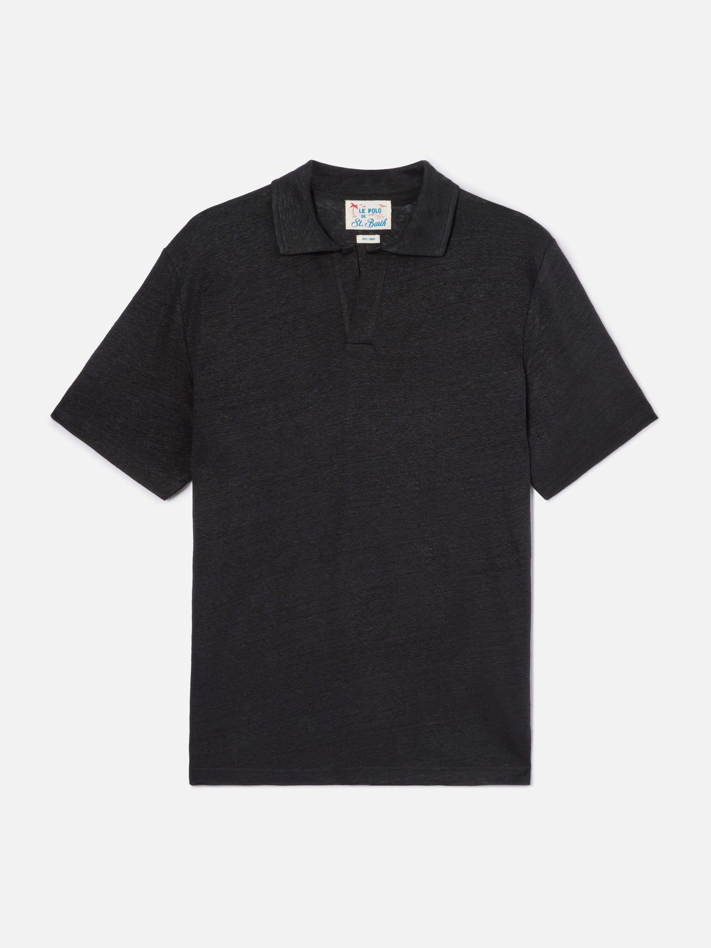 Black Fraser polo in pure linen solid color