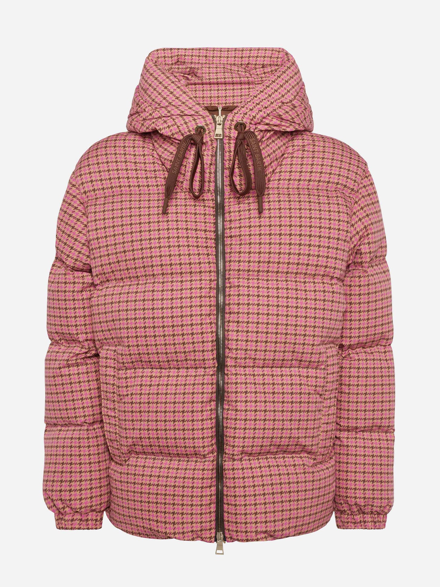 Hooded down padded jacket Geneve with pied de poul print
