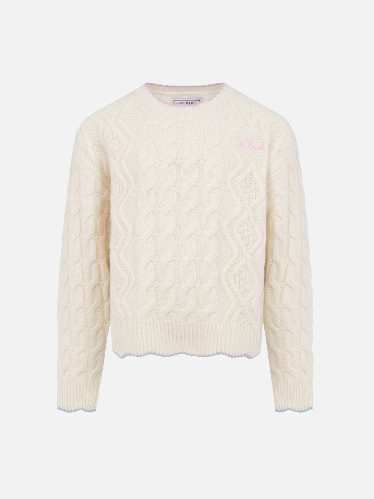 Girl white wavy cable knit sweater Gretta with contrast details - MC2 Saint Barth