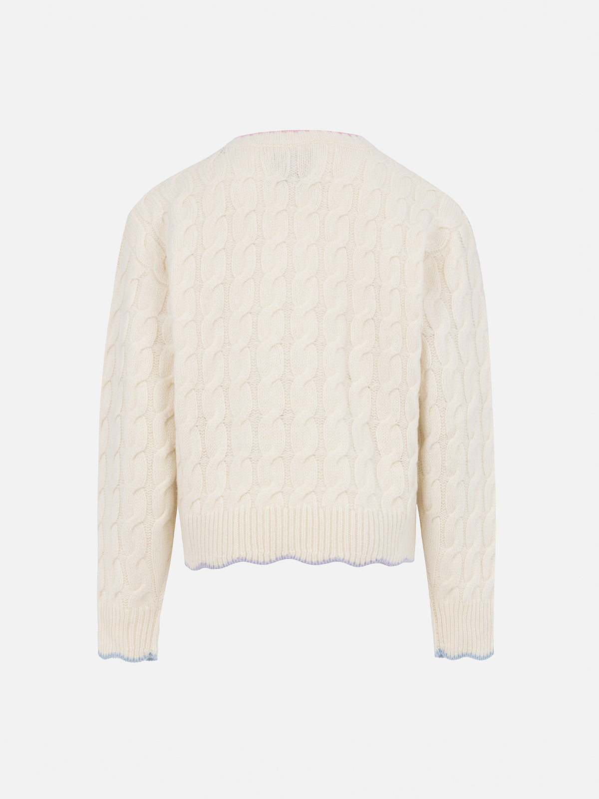 Girl white wavy cable knit sweater Gretta with contrast details - MC2 Saint Barth