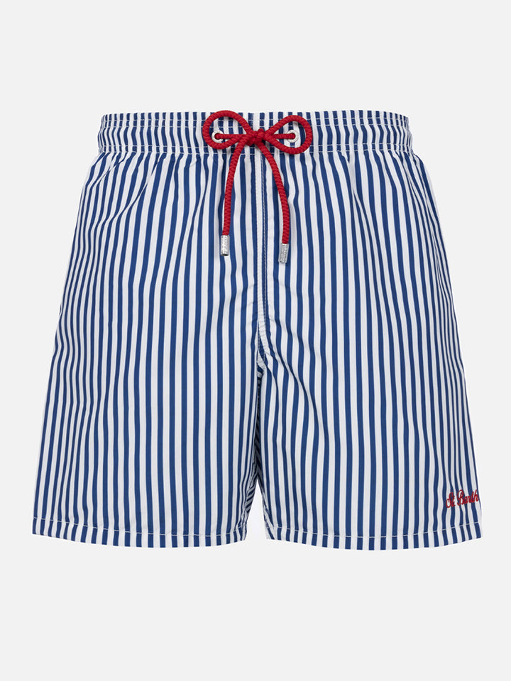 Costume da bagno da uomo di media lunghezza Gustavia rigato con ricamo St. Barth