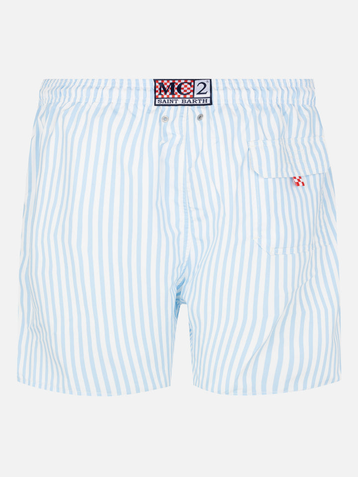 Mid-length striped Gustavia swim-shorts with St. Barth embroidery - MC2 Saint Barth