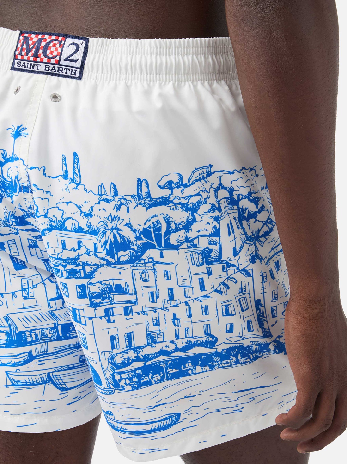 Short de bain Gustavia blanc avec imprimé placé Portofino