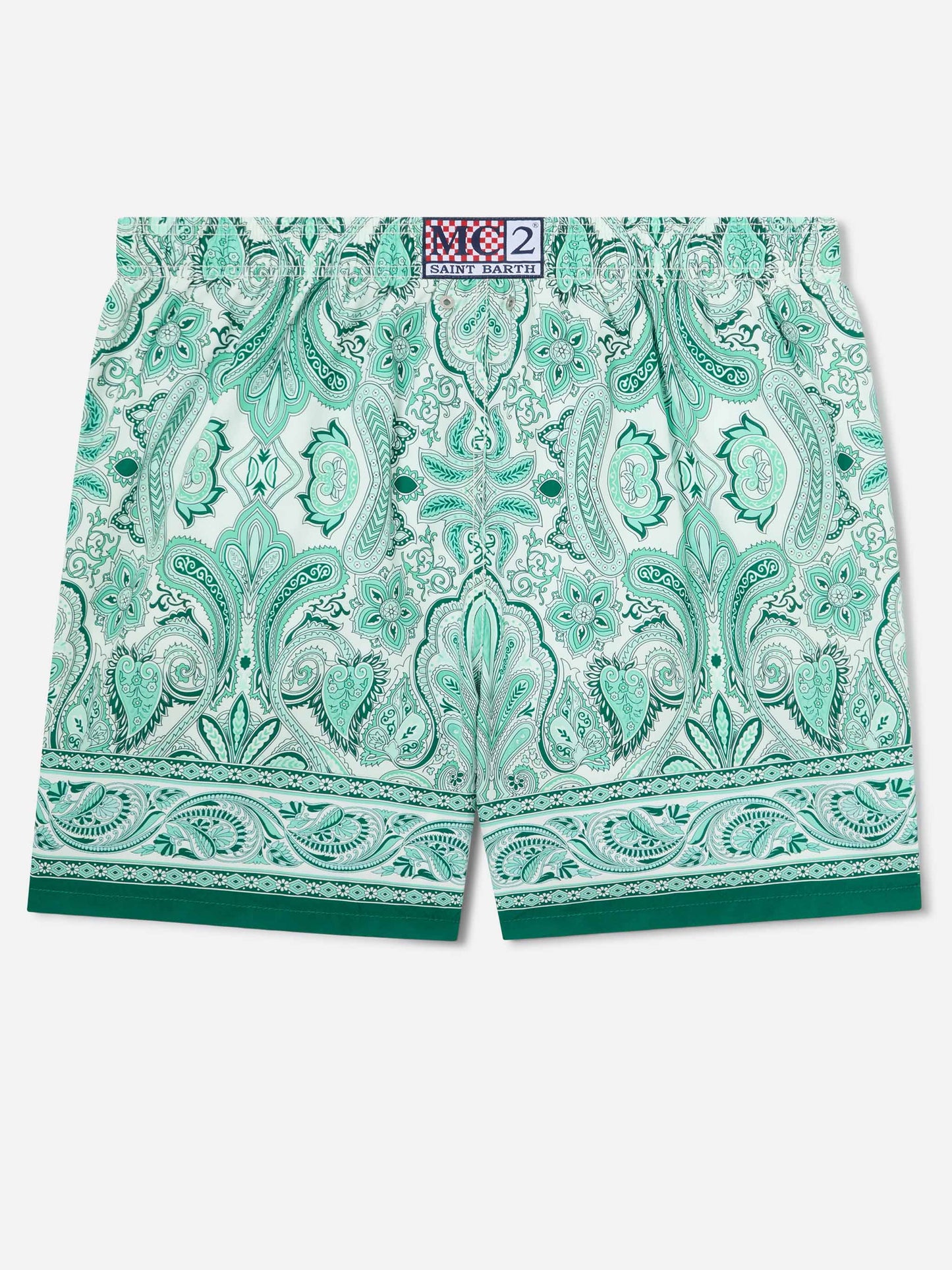 Gustavia swim shorts with green paisley print