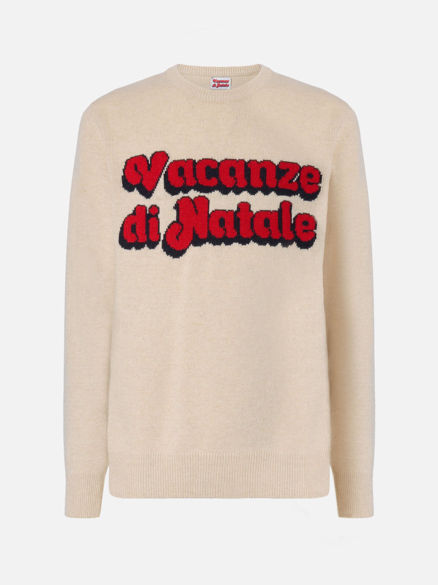 Beigefarbener Pullover Heron mit Vacanze di Natale-Jacquard | VACANZE DI NATALE SONDERAUSGABE