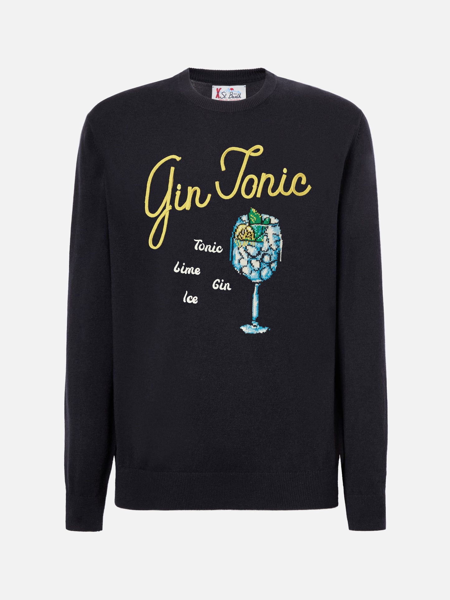 Blue sweater Heron with Gin Tonic embroidery