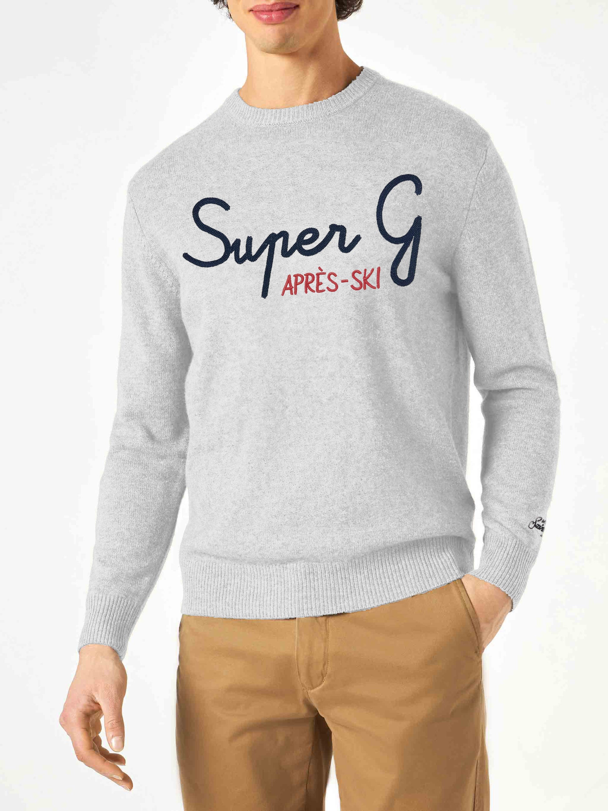 Light grey sweater Heron with super G embroidery | SUPER G SPECIAL EDITION - MC2 Saint Barth
