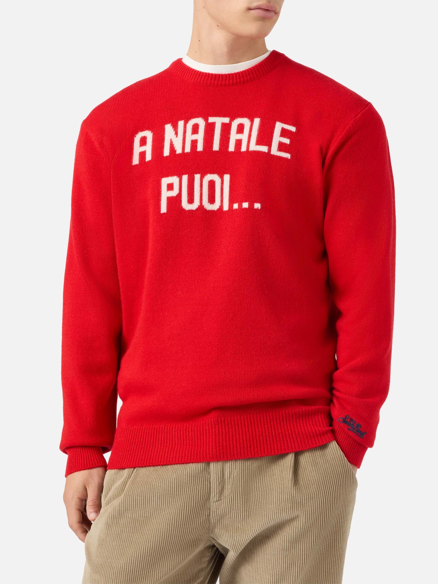 Heron-Pullover in Rot mit A Natale puoi... Jacquardmuster