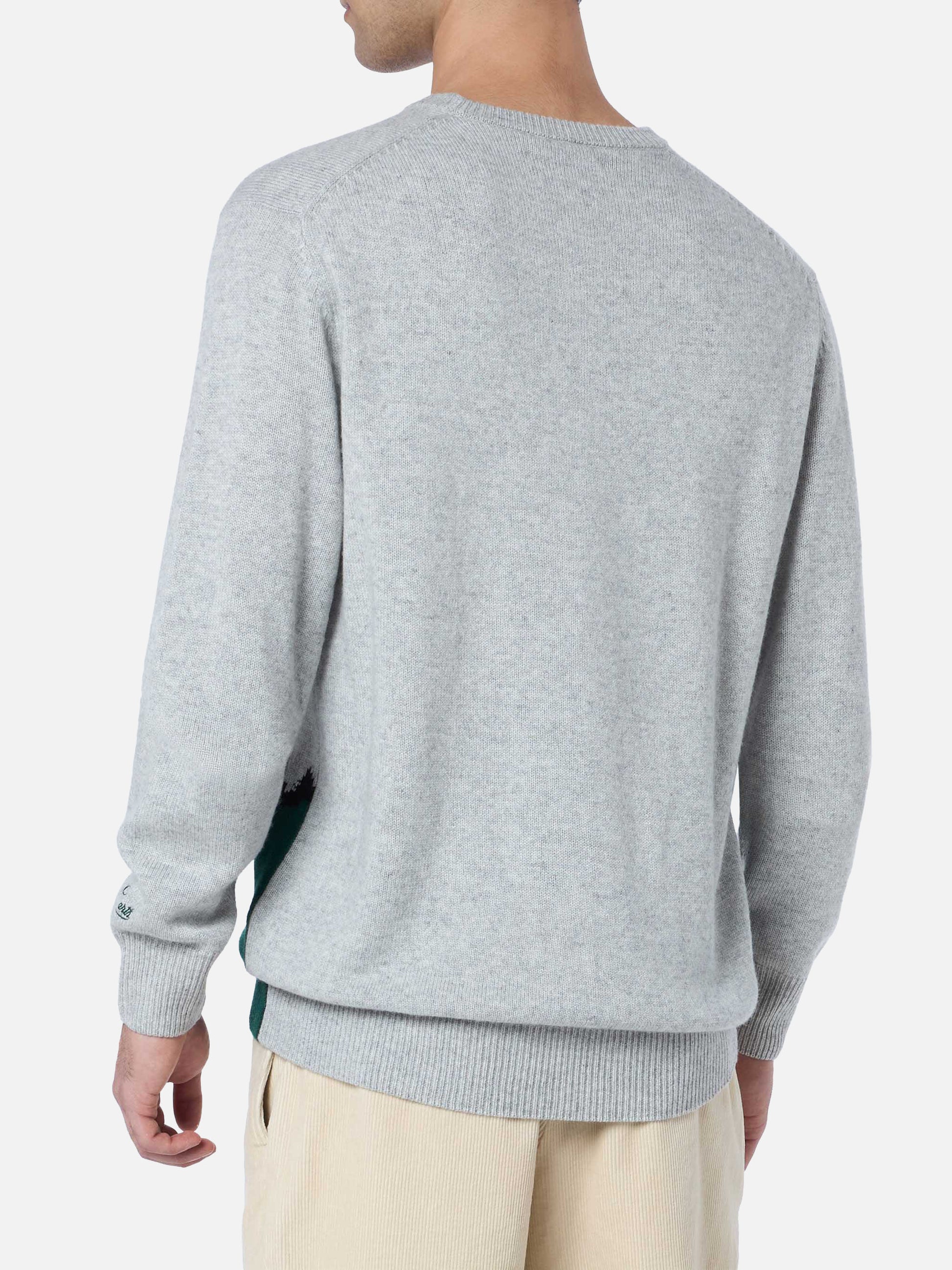 Man gray sweater Heron with Zermatt cable postcard print - MC2 Saint Barth