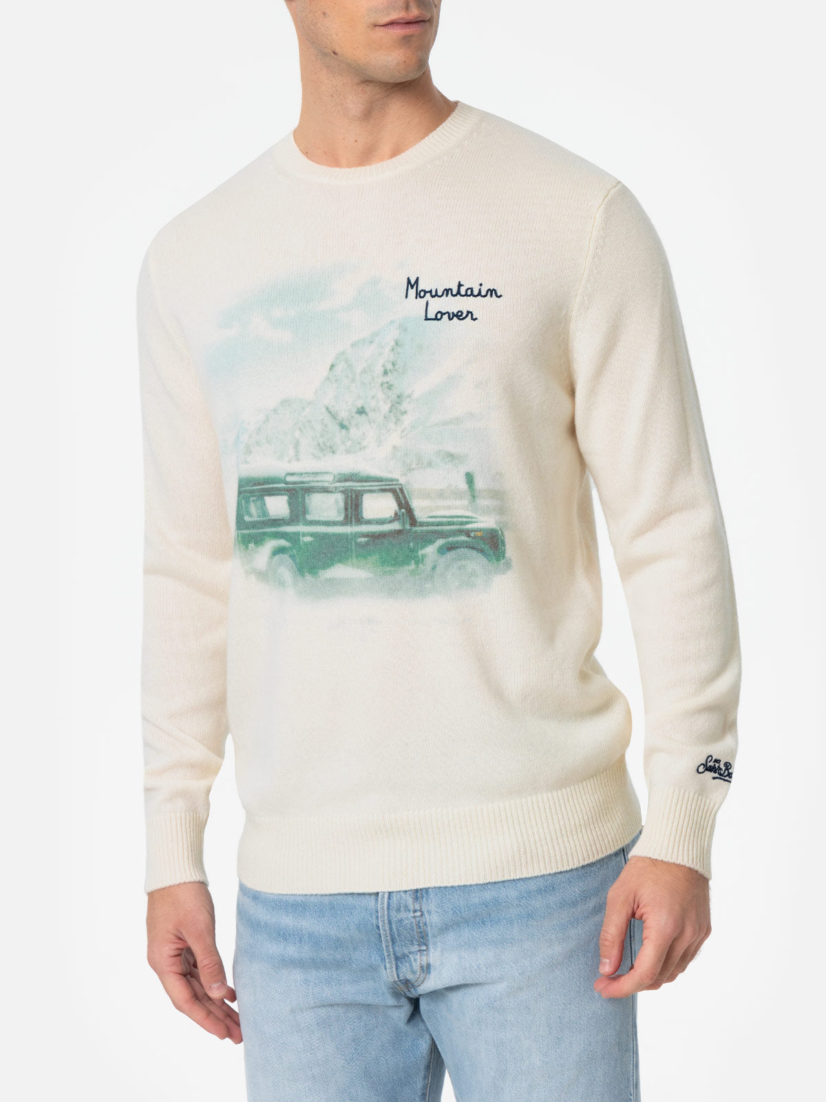 Man white sweater Heron with Mountain lover jacquard - MC2 Saint Barth