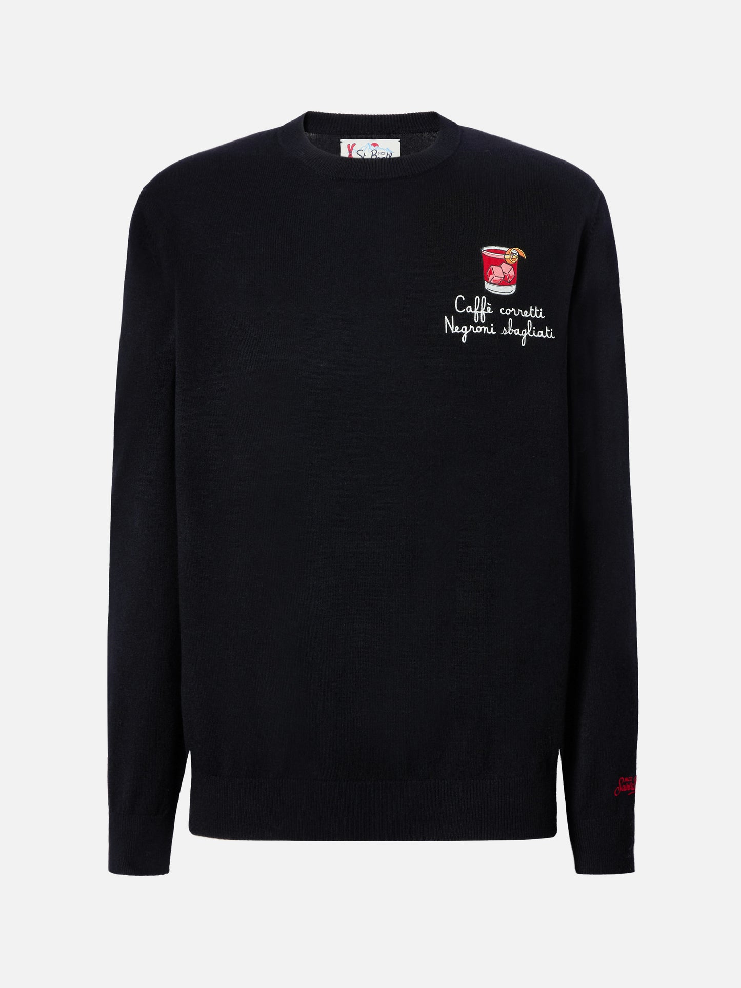 Crewneck sweater Heron Light with Caffè Corretti Negroni Sbagliati embroidery