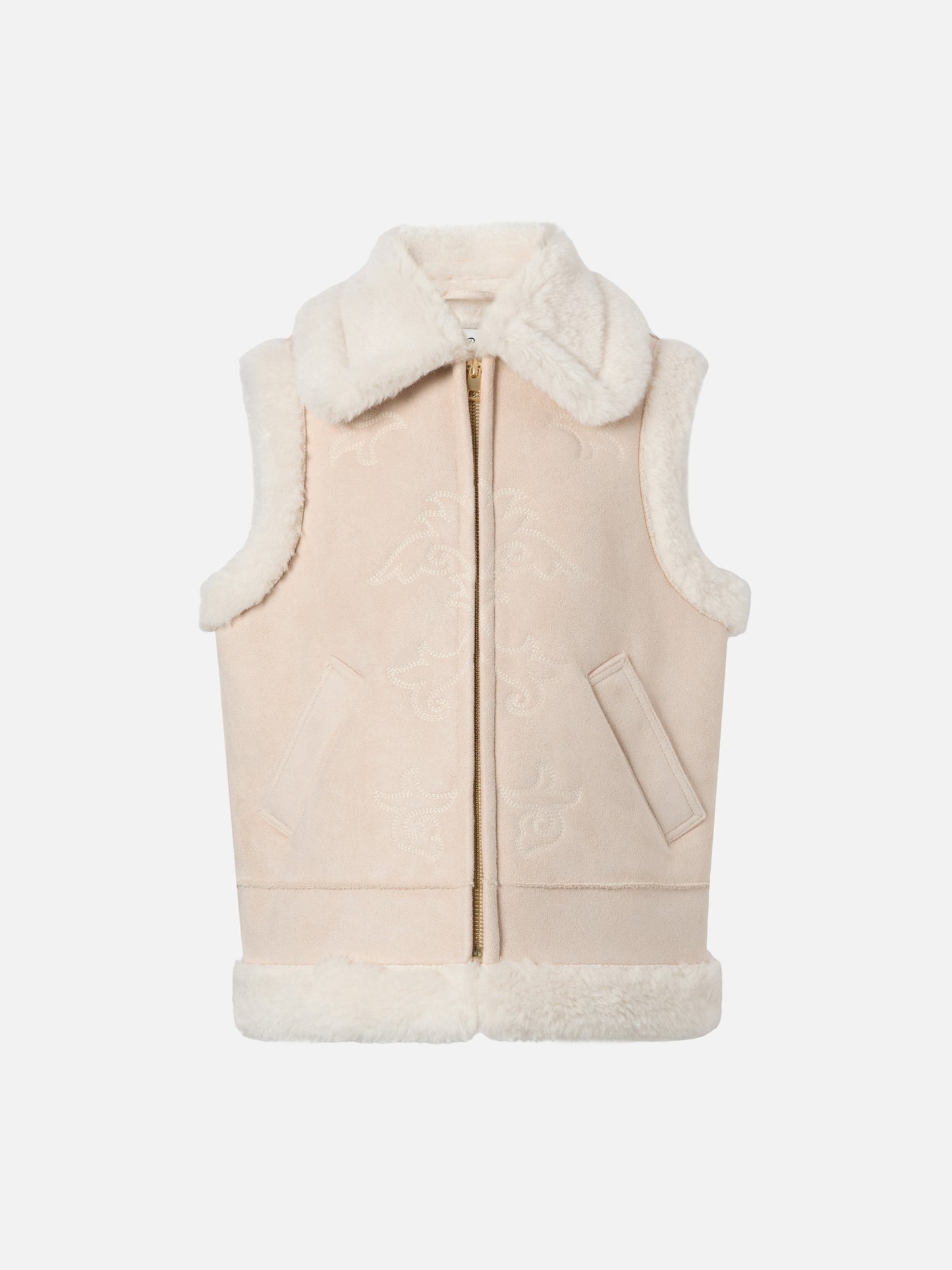 Gilet Hesketh Jr in eco montone con ricamo texano
